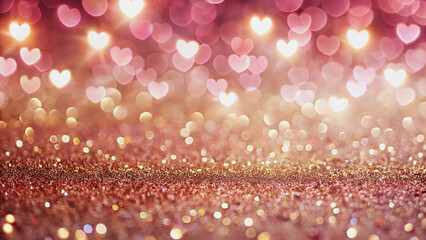 Romantic Pink and Gold Glitter Hearts Background