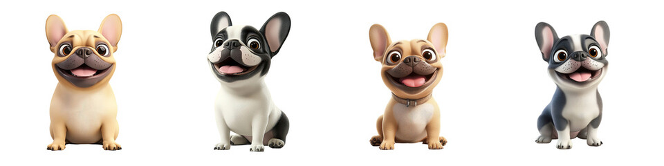Fototapeta premium Cute Cartoon French Bulldog Set – Happy Puppy Clipart