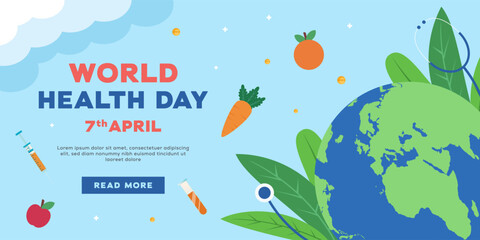 world health day horizontal banner illustration in flat design