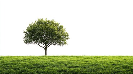 Obraz premium Lone tree, green grass, white background, nature, ecology