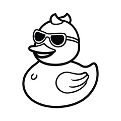 Cool Cartoon Rubber Duck with Sunglasses – Fun Black and White Vector Illustration