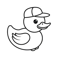 Cute Cartoon Rubber Duck with Baseball Cap – Fun Black and White Sports Illustration