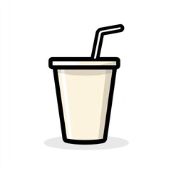 Obraz premium Cartoon Paper Cup with Straw on White Background. Possible use Stock photo for food illustration, drink advertisement, or educational materials