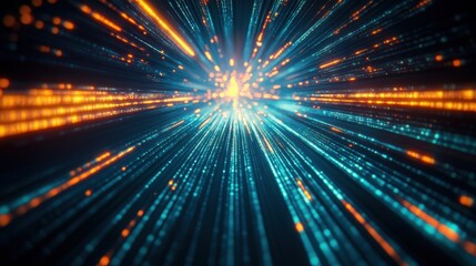 Obraz premium Abstract 3D vector lines converging towards a central point, creating a sense of speed.