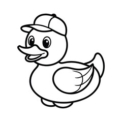 Cute Cartoon Rubber Duck with Baseball Cap – Fun Black and White Sports Illustration
