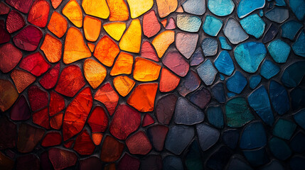 Abstract Colorful Stone Mosaic Texture Background Design Pattern Art Red Gems Blue Warm Cool Tiles  