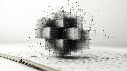 Notebook Cover with a Folding Cube Illusion clean geometric composition forming an impossible cube