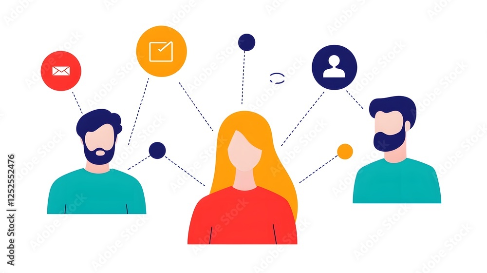 Aufkleber digital pathways connecting customers and businesses through crm systems and icons