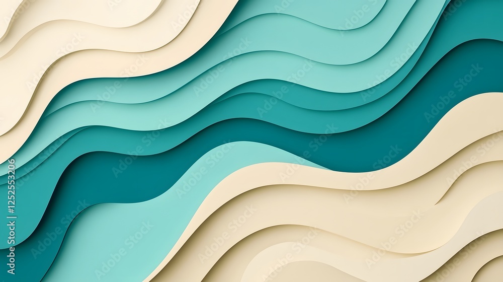 Poster muted teal and beige abstract wave patterns minimal background