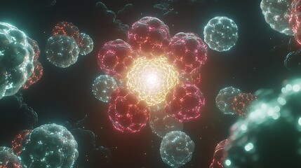 Obraz premium Glowing Atomic Structure, Abstract Energy, Quantum Physics