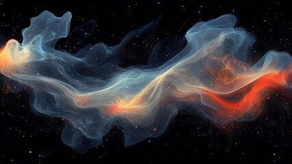 Fototapeta premium Abstract Cloud of Orange and Blue Particles Floating on Black Background