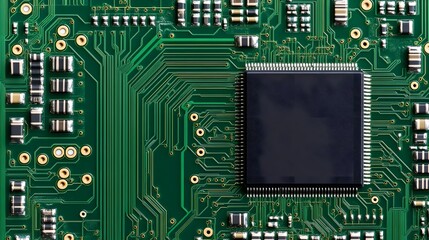Futuristic Digital Circuit Board Texture with Clean Central Space for Copy