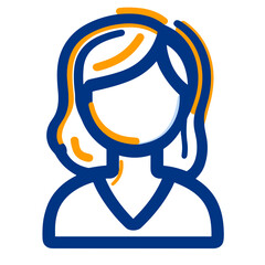 Fototapeta premium Minimalist female avatar icon in blue and yellow outline style