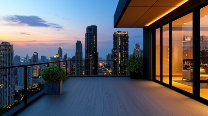 Dramatic Rooftop City Skyline Photography at Night  Urban Landscape Captured Under Stars