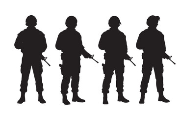 Special Military Forces Tactical Squad Silhouette Art in Action-Packed Poses
 - obrazy, fototapety, plakaty