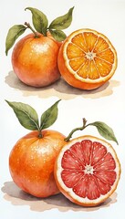 illustration orange grapefruit set blood drawn orange watercolor hand grapefruit orange watercolor illustration isolated blood fruit template paint exotic art food tropical leaf design artwork
