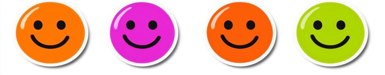 Colorful smiley faces on white background, website design