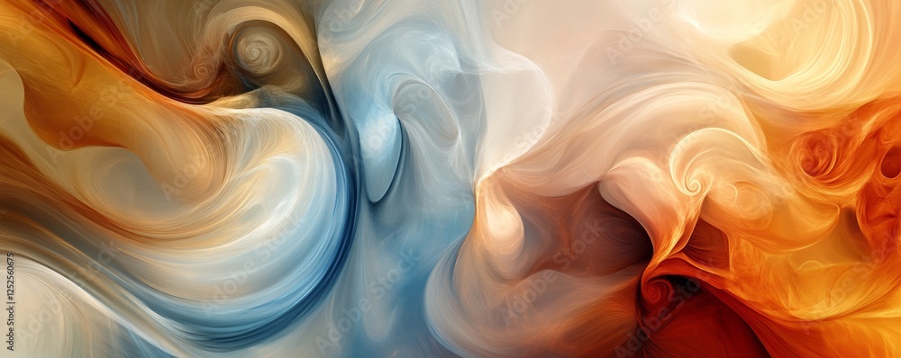 Poster abstract swirling patterns with blue and orange hues