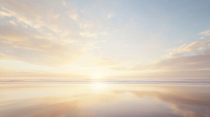 Fototapeta premium Golden Sunset Reflecting on Calm Beach Water