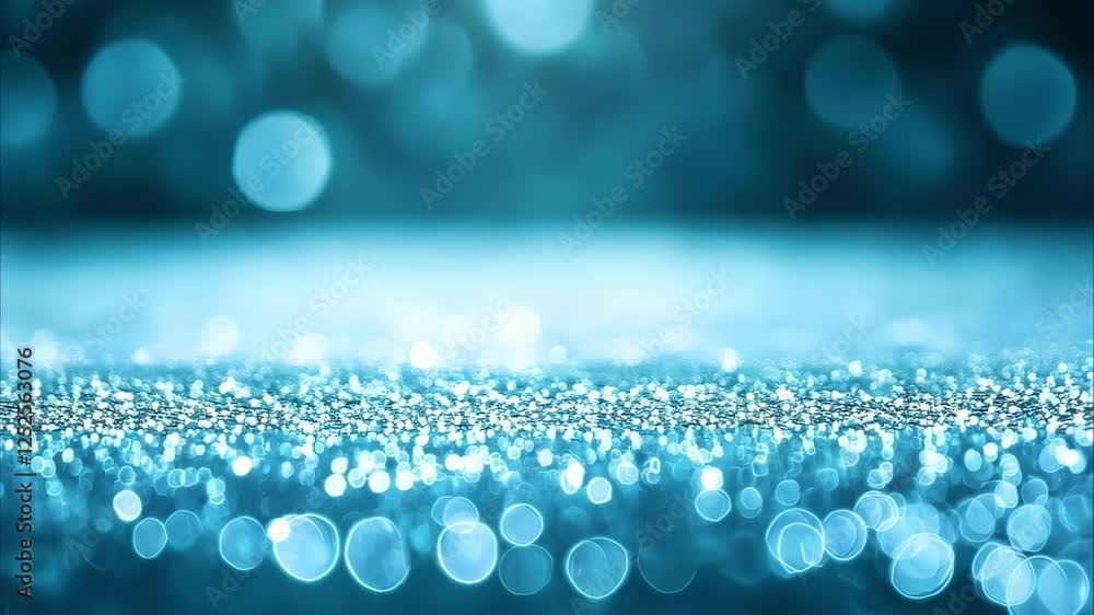 Poster a blurred background featuring shiny blue and turquoise bokeh lights, creating a dreamy, sparkly eff