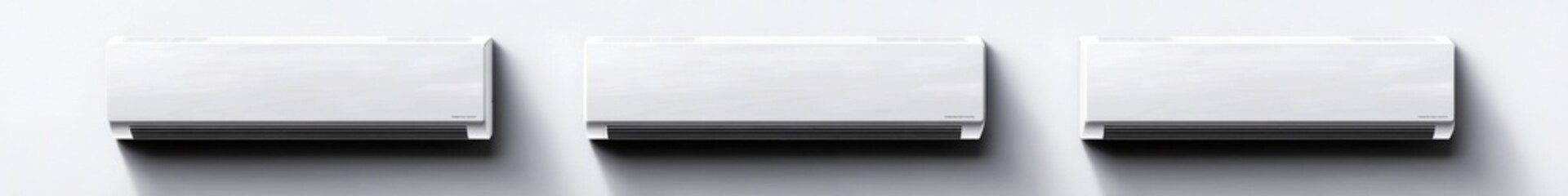 Three white units on wall, minimalist background, product display