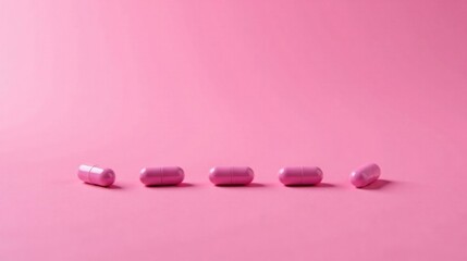 Pink Capsules Arranged in a Row on a Pink Background A Minimalist Pharmaceutical Image