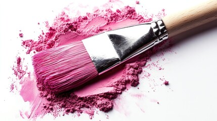 pink powder paint brush isolated on white background