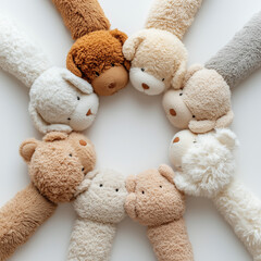 Stuffed Fluffy Sock Animals Gathering on a White Background