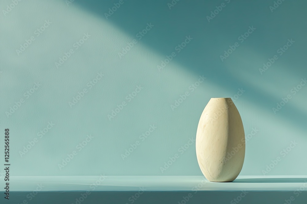 Poster serene minimalist scene showcasing single elegant sculpture on solid color background emphasizing si