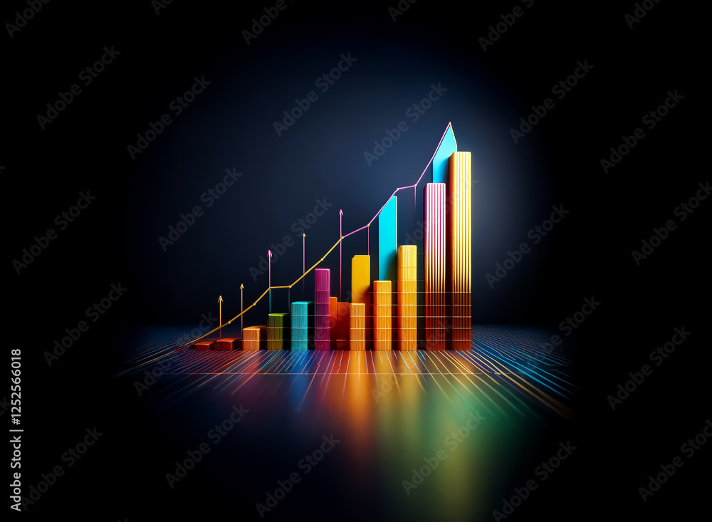 Aufkleber brightly colored bar graph with ascending values against a dark backdrop, illustrating positive prog
