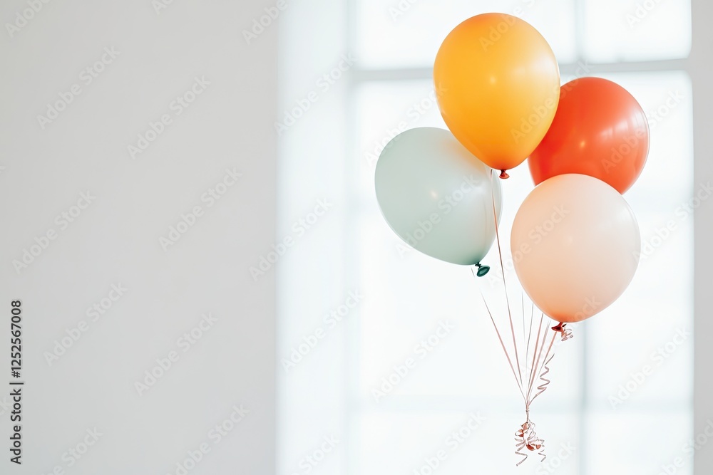Poster vibrant collection of colorful balloons floating in air minimalistic design with ample copy space se