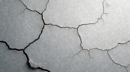 Obraz premium High-resolution image depicting a cracked, grey surface texture with irregular fissures and crevices, showcasing a detailed pattern of fragmented earth or concrete