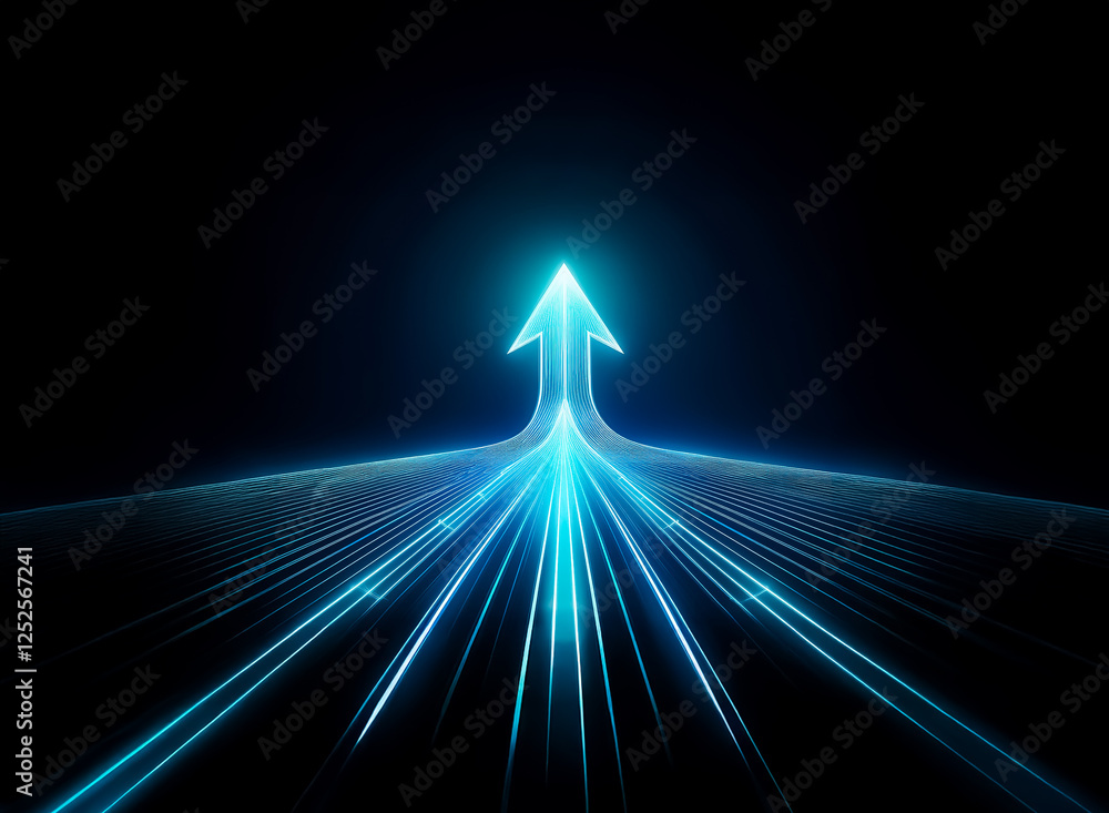 Poster a bright blue arrow streaks upward from the darkness, illuminating a path of progress and forward mo