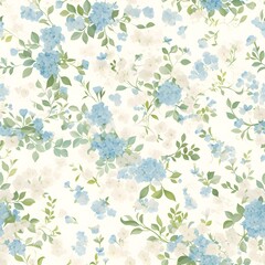 Seamless pattern of delicate watercolor roses in shades of blue and chartreuse