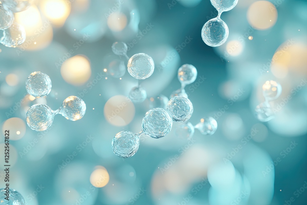Poster abstract digital representation of vaccine molecules floating in fluid environment illuminated by so