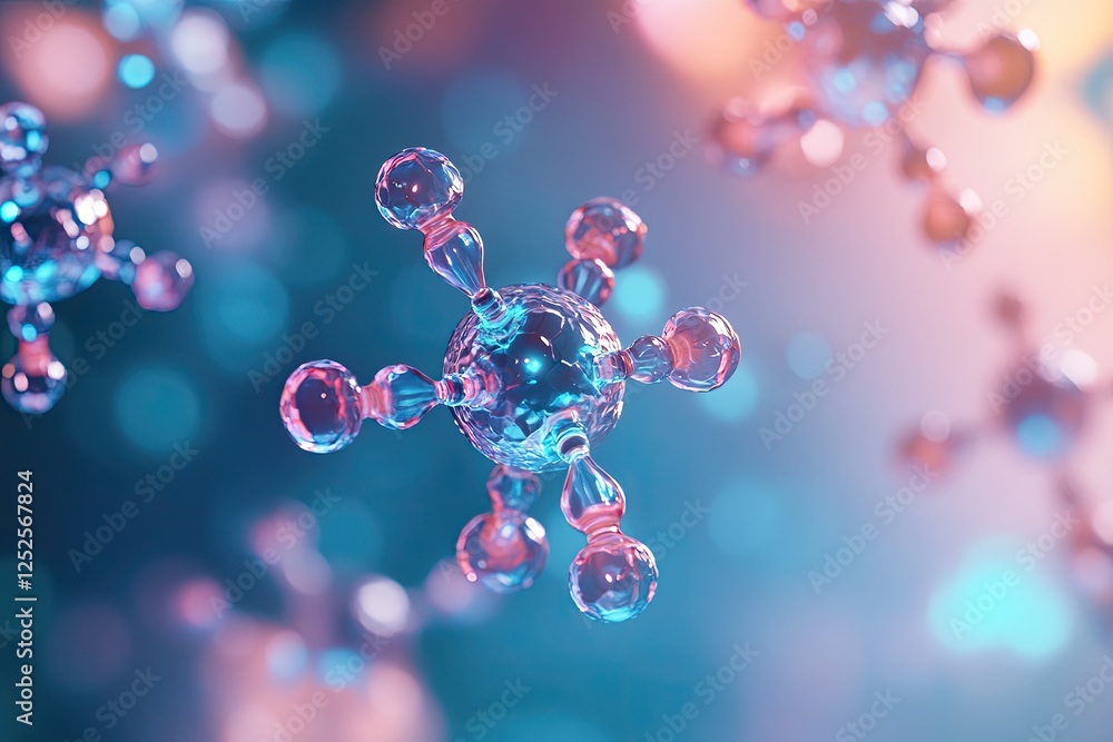 Poster abstract digital representation of vaccine molecules floating in fluid environment illuminated by so