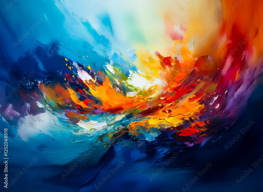 Aufkleber vibrant abstract painting featuring a dynamic swirl of colors. bold brushstrokes create a sense of m
