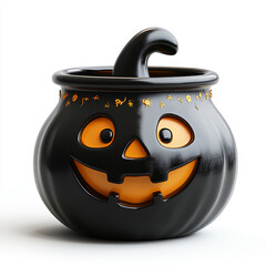 Happy Cartoon Halloween Cauldron With a Smiling Face on White Backdrop