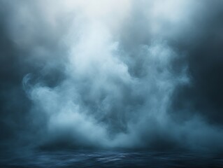 Fototapeta premium Moody blue smoke and dark floor background.