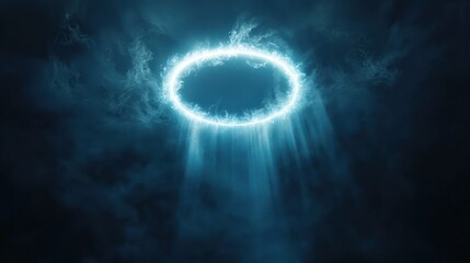Radiant glow light forming a halo around a central object in a dark setting.