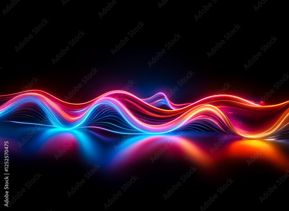 Poster abstract neon waves with vibrant colors of blue, pink, orange, and red create a dynamic and flowing 