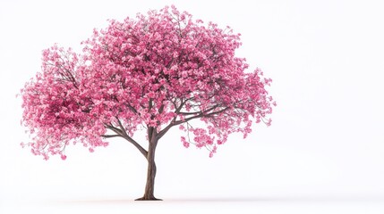 Obraz premium Pink cherry blossom tree, spring bloom, white background, nature scene, website banner