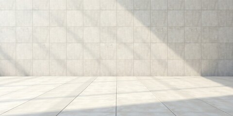 Sunlit Minimalist Interior with Tiled Walls and Floor, Ideal for Product Placement and Backgrounds