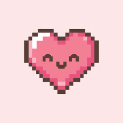 Fototapeta premium A cute simple Pixel Heart with smile and Cute Blushing colour