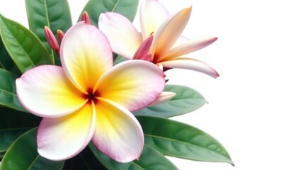 Fototapeta premium Large plumeria frangipani on white background, botanical, tropical flowers, isolated
