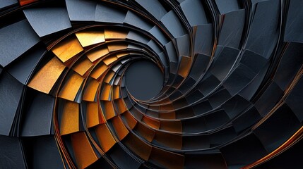 Fototapeta premium A spiral of squares and triangles in gold and black