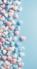 Pastel hearts scattered on blue background, Valentine's card design