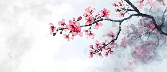 A red branch with pink flowers