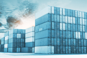 Bulk Shipping Containers at Warehouse Port. Handling of Logistic Transportation Industry. Cargo Container. Shipping Import-Export. Distribution Warehouse.  Logistics Cargo Transportation

