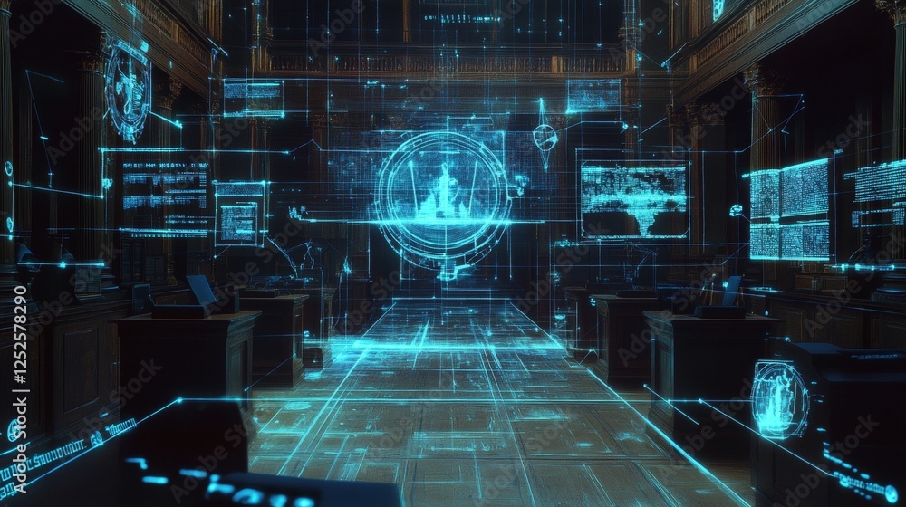 Poster advanced digital interface displays historical data archives library infographic visualization virtu